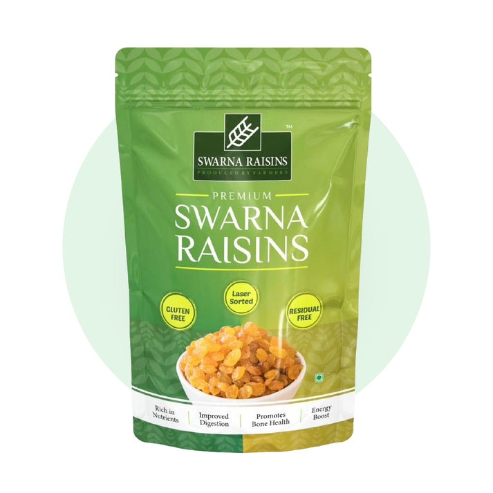 Swarna Premium Golden Raisins (Kishmish) | Brand Developed by Indian Farmers | Naturally Processed, Hand-Sorted, Juicy Jumbo Dried Grapes | No Added Colours & Oil | 1Kgs