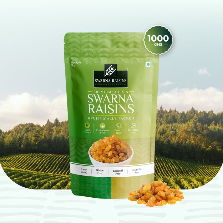 Swarna Premium Golden Raisins (Kishmish) | Brand Developed by Indian Farmers | Naturally Processed, Hand-Sorted, Juicy Jumbo Dried Grapes | No Added Colours & Oil | 100 Grams